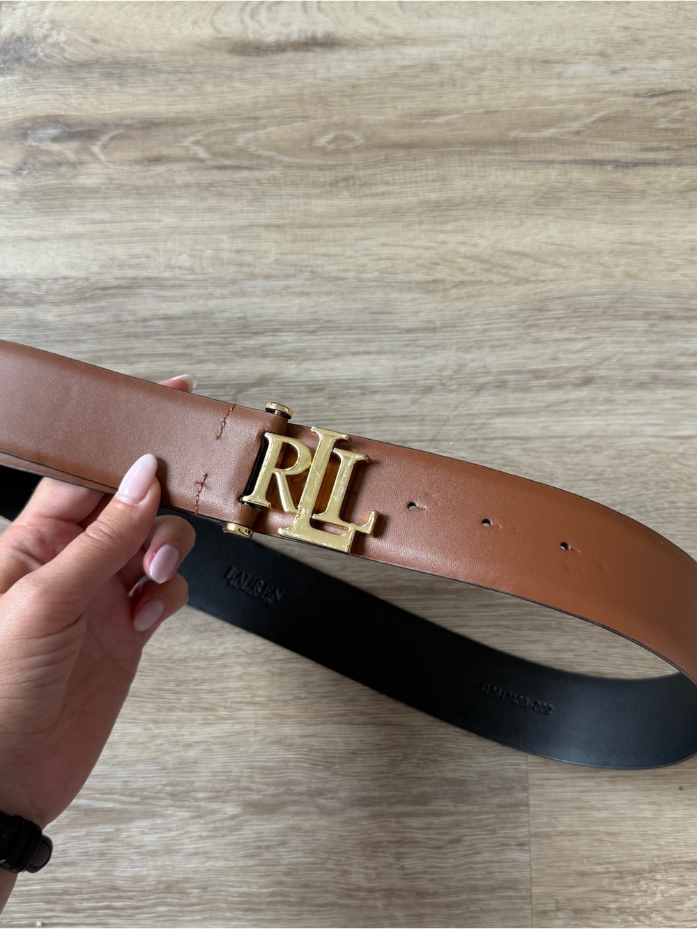 Ralph Lauren Brown Leather Belt with Gold RL Buckle